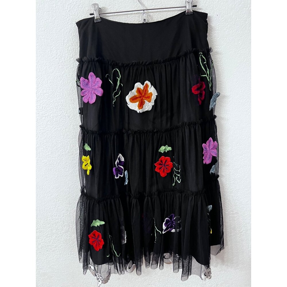 WD NY lined boho western embroidered flower print skirt women size 10